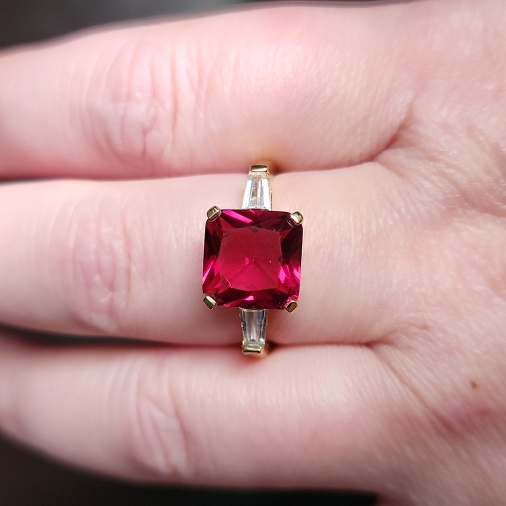 Bomb Party Ring RBP2897 Lab Created Garnet on a double 12k gold Plated Band Sz 9